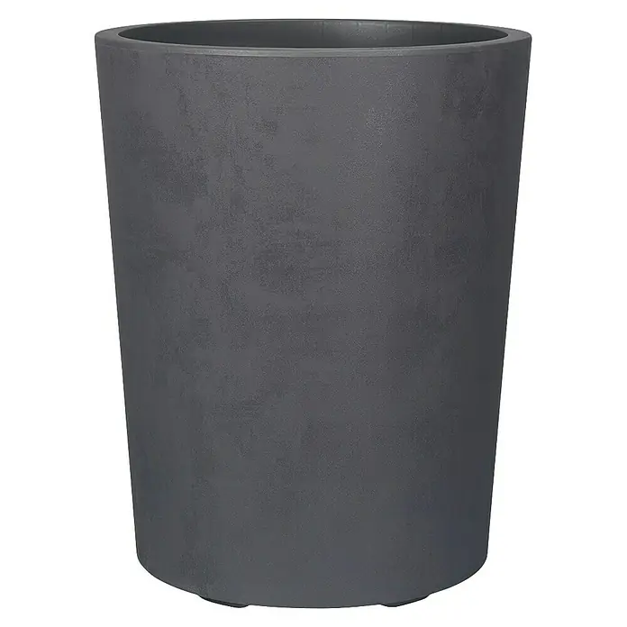 Deroma Millennium Pflanzkübel rund - Außenmaß (Ø x H): 43,5 x 53,5 cm, Aus recyceltem Kunststoff, Anthrazit - Ein schlichter, grauer Pflanztopf aus robustem Material, ideal für den Innen- und Außenbereich, um Pflanzen stilvoll zu präsentieren.