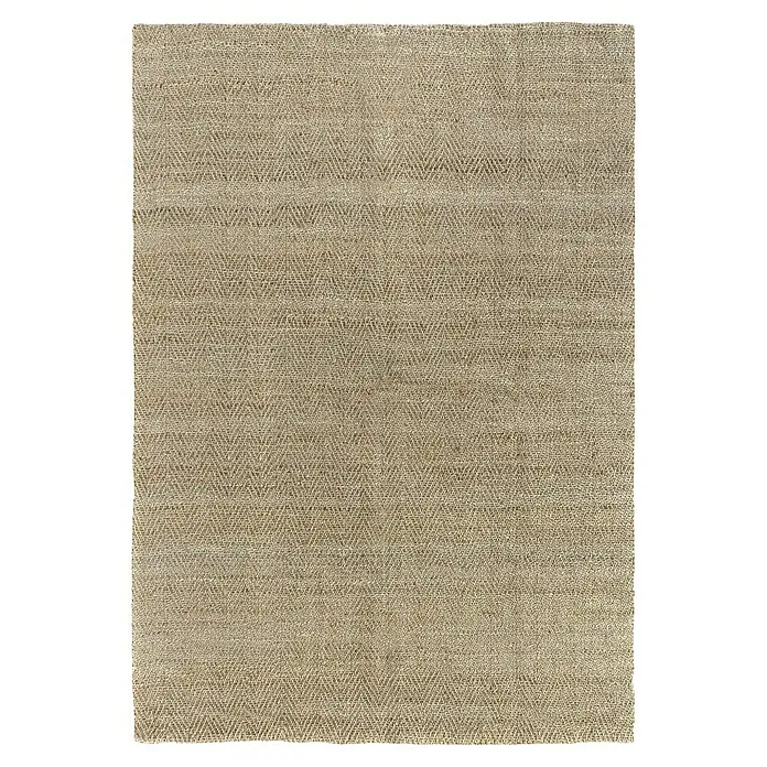 Alfombra de yute Alcázar - Natural, 290 x 200 cm, 100% yute - Primer plano de una alfombra beige con un patrón de espiga, que muestra su elegante textura y diseño simple.