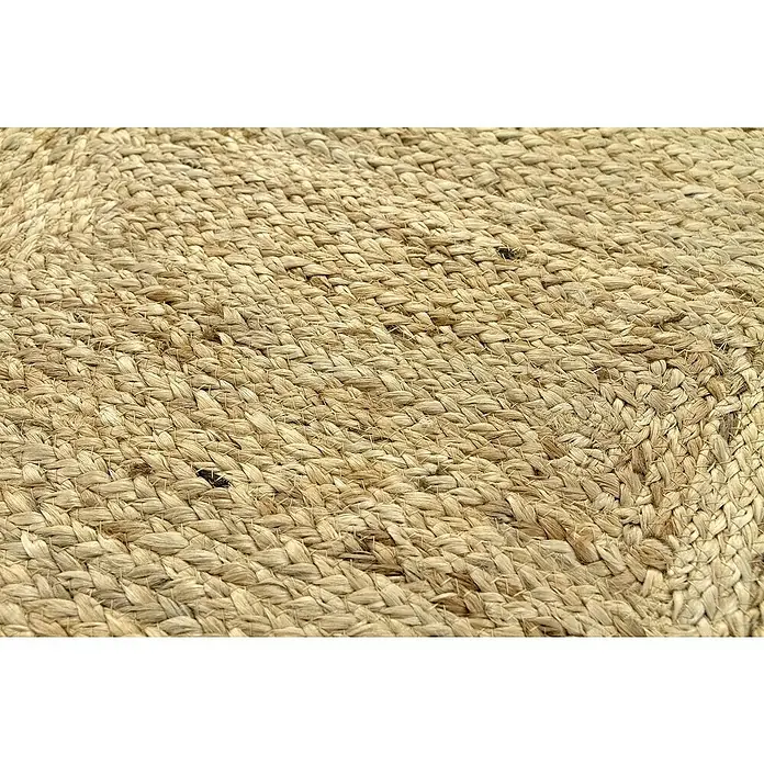Alfombra de yute Nazar - Beige, 60 x 40 cm - Primer plano de una alfombra redonda de yute con un patrón trenzado, mostrando su textura natural y rústica.