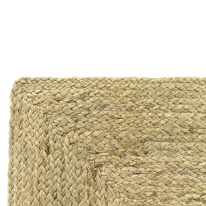 Alfombra de yute Nazar - Beige, 60 x 40 cm - Primer plano de una alfombra rectangular de yute trenzado con una textura natural y tonos neutros. Perfecta para un look rústico.