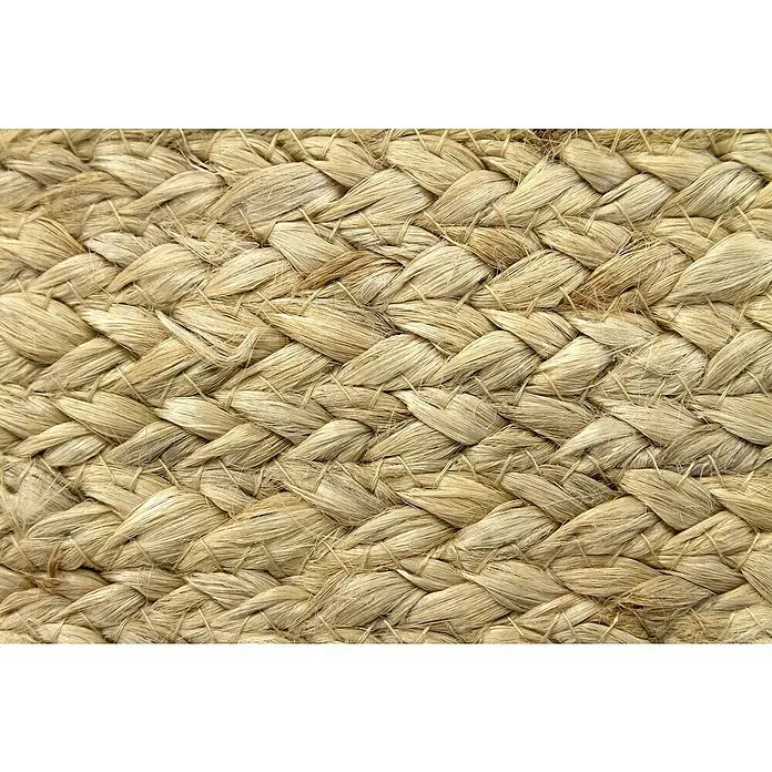 Alfombra de yute Nazar - Beige, 60 x 40 cm - Primer plano de una alfombra de yute trenzada que muestra su textura natural y calidad artesanal. Un elemento llamativo para cualquier estancia.