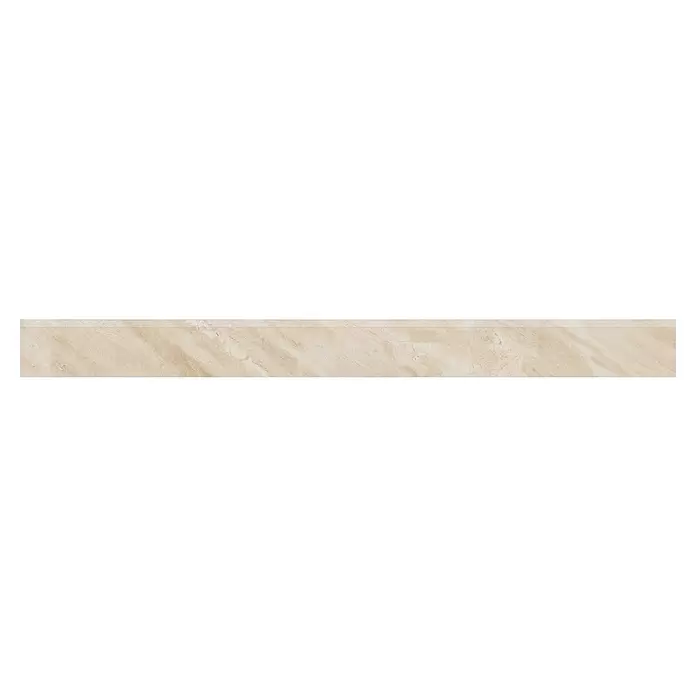 Sockelfliese Breccia Diano - 7 x 80 cm, Beige, Glänzend - Beigefarbene Platte in Marmoroptik mit natürlicher Maserung.