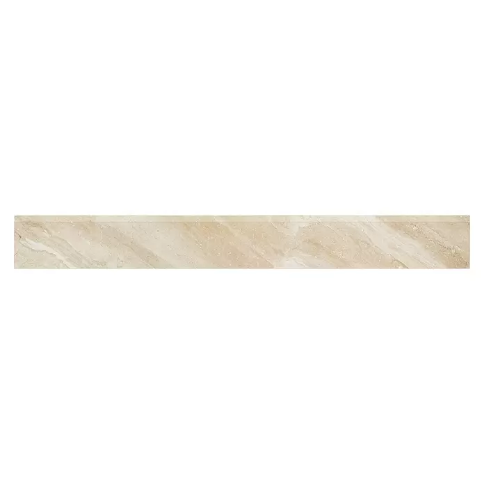 Sockelfliese Breccia Diano - 7 x 60 cm, Beige, Glänzend - Beige Marmor-Optik-Bordürenfliese mit natürlicher Äderung und sauberer Oberkante.