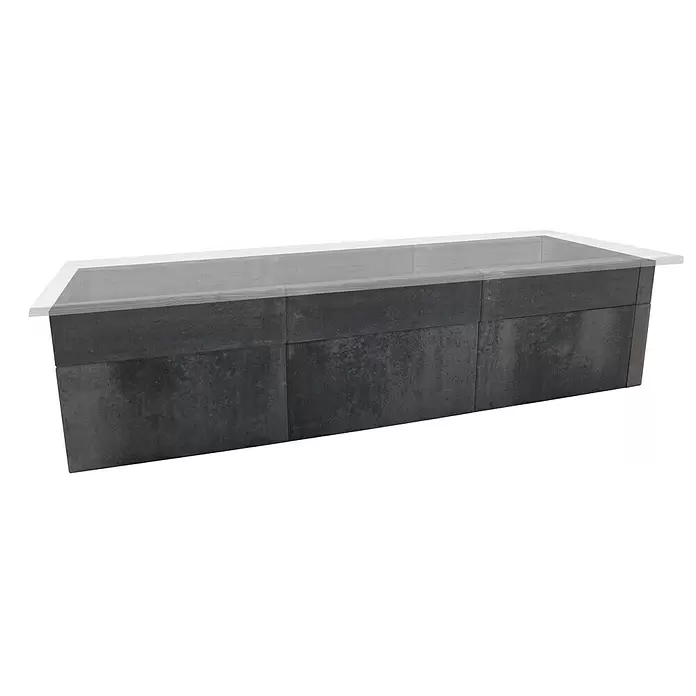 EHL Creaform Sitzbank - 190 x 67 x 45 cm, Lavaschwarz, Beton - Rechteckige dunkelgraue Betonbank oder Pflanzkübel mit hellgrauer Platte.