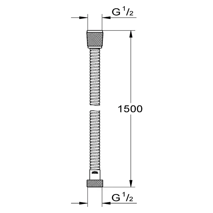Grohe Metall-Brauseschlauch - 150 cm, Chrom - Abbildung eines flexiblen Panzerschlauchs mit G 1/2 Anschlüssen und einer Länge von 1500 mm, ideal für Sanitärinstallationen und den Anschluss von Armaturen.