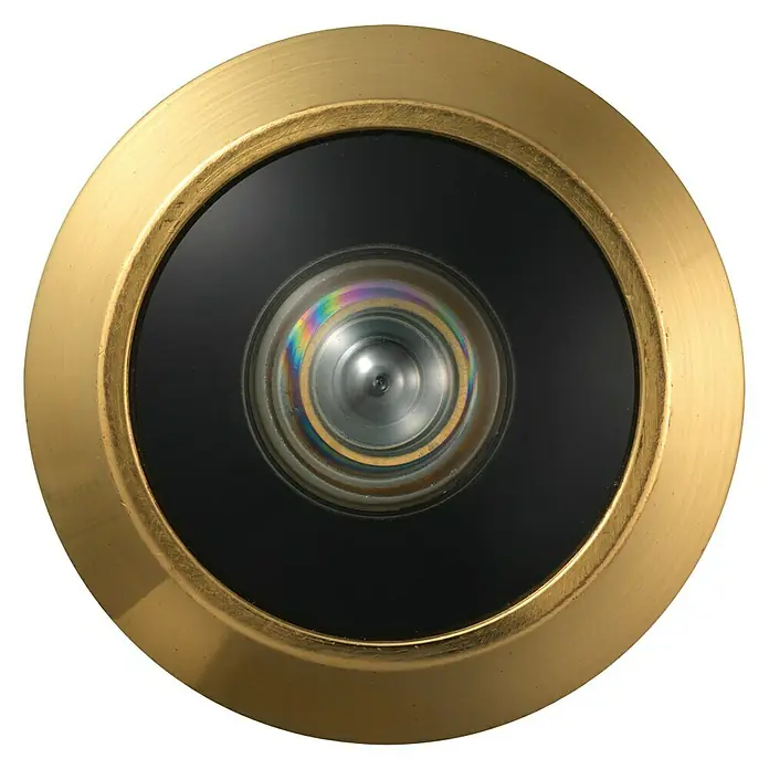 Abus Türspion 2200 - Vergoldet, Messing, Stärke Tür: 35 mm - 53 mm - Türspion aus Gold mit schwarzer Linse in Nahaufnahme, ideal für die Sicherheit und Privatsphäre Ihres Zuhauses.