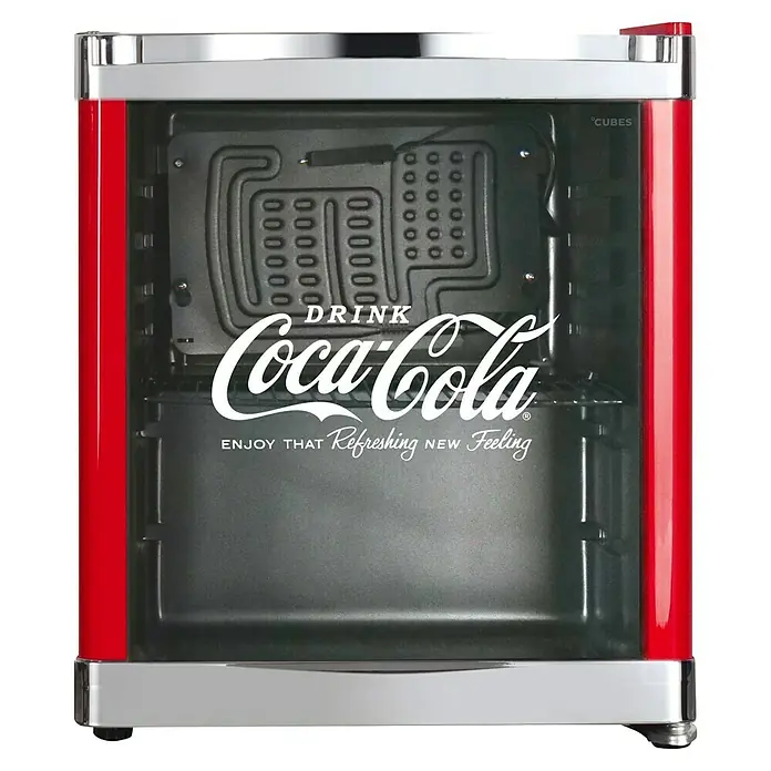 Cubes Vollraumkühlschrank Cool Cube - Nutzinhalt Kühlen: 48 l, 47,5 x 43 x 51 cm, Rot/Schwarz - Kompakter Coca-Cola Kühlschrank im Retro-Design. Ideal für kleine Räume, mit dem klassischen Coca-Cola Logo und roter Lackierung.