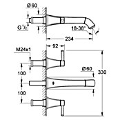 Grohe Grandera Waschtischarmatur (Wandmontage, 3 Stk., Chrom, Glänzend, Ausladung Armatur: 234 mm) | BAUHAUS