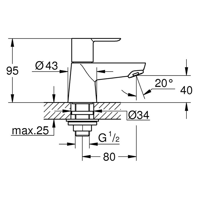 Grohe BauEdge Kaltwasser-Standventil XS-Size (Chrom, Glänzend)