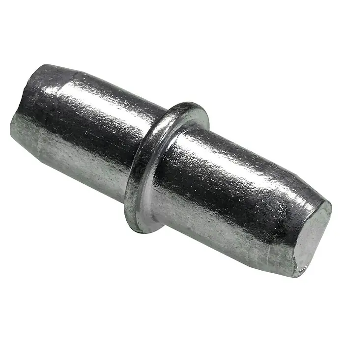 Hettich Bodenträger - Stahl, Durchmesser: 5 mm, Verzinkt - Ein Detailaufnahme eines glänzenden Regalbodenträgers, der typischerweise in Möbeln zur Unterstützung von Regalen verwendet wird.