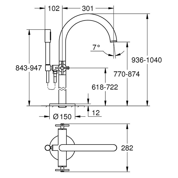 Grohe Atrio Wannenstandarmatur (Höhe: 104 cm, Kreuzgriff, Hard Graphite, Matt)