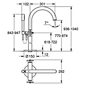 Grohe Atrio Wannenstandarmatur (Höhe: 104 cm, Kreuzgriff, Hard Graphite, Matt)