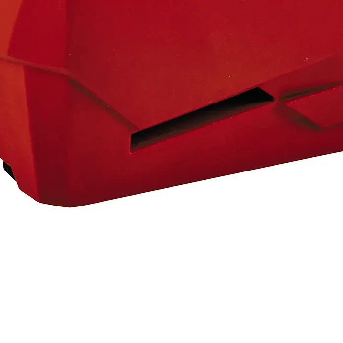 Einhell Classic Akku-Tacker TC-CT 3,6 Li - 3,6 V, 1 Akku, 1.300 mAh, Klammertiefe: 6 mm - 14 mm - Detailaufnahme eines roten Werkzeuggehäuses mit einem Schlitz zur Belüftung oder Kühlung. Die Oberfläche ist glatt und robust.