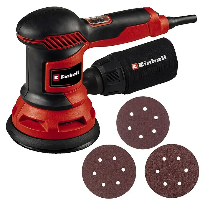 Einhell Classic Elektro-Exzenterschleifer TC-RS 425 E - 425 W, Durchmesser Schleifteller: 125 mm - Einhell Exzenterschleifer mit Staubfangsack und Schleifpapier für Holzbearbeitung und Heimwerkerprojekte.