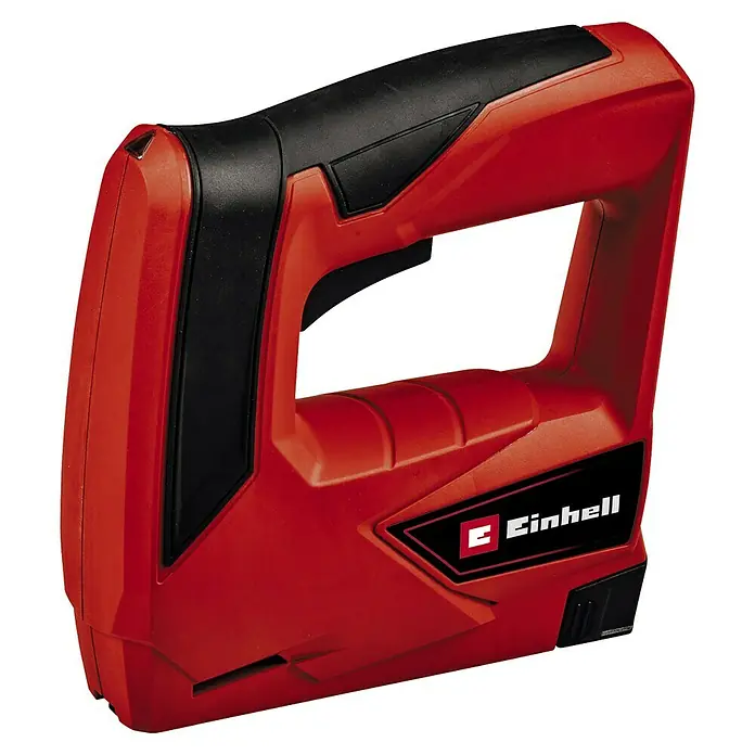 Einhell Classic Akku-Tacker TC-CT 3,6 Li - 3,6 V, 1 Akku, 1.300 mAh, Klammertiefe: 6 mm - 14 mm - Ein roter, elektrischer Tacker der Marke Einhell, nützlich für diverse Heimwerkerprojekte und Polsterarbeiten.