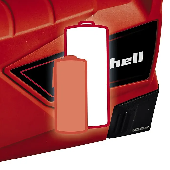 Einhell Classic Akku-Tacker TC-CT 3,6 Li - 3,6 V, 1 Akku, 1.300 mAh, Klammertiefe: 6 mm - 14 mm - Detailansicht eines Akku-Geräts von Einhell mit Power X-Change Akku-Symbolen. Fokus liegt auf dem modularen Akku-System für Werkzeuge.