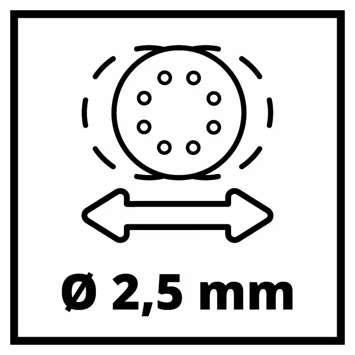Einhell Classic Elektro-Exzenterschleifer TC-RS 425 E - 425 W, Durchmesser Schleifteller: 125 mm - Symbol für eine Schleifscheibe mit einem Durchmesser von 2,5 mm, die sich vorwärts und rückwärts bewegen kann.