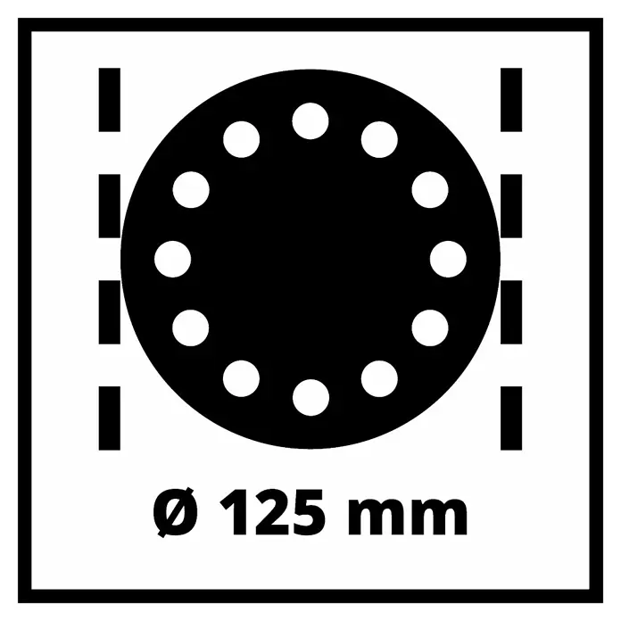 Einhell Classic Elektro-Exzenterschleifer TC-RS 425 E - 425 W, Durchmesser Schleifteller: 125 mm - Abbildung eines Produkts mit einem Durchmesser von 125 mm und einer Lochscheibe, dargestellt in Schwarz-Weiß.