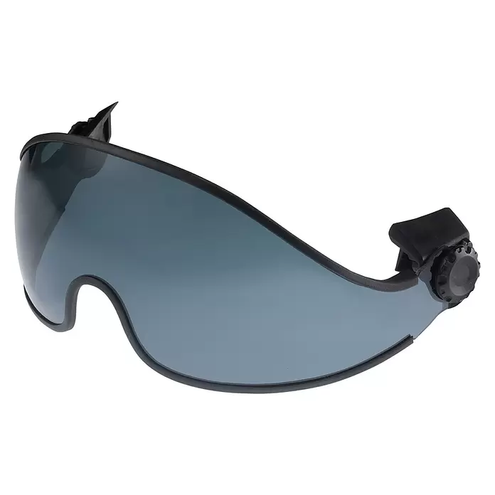 OX-ON Visier Camp Visor Short - Dunkel, Passend für: Ox-On Camp Ares Air Pro Schutzhelme - Rauchgraues Schutzvisier mit schwarzem Rahmen und verstellbaren Seitenbefestigungen.
