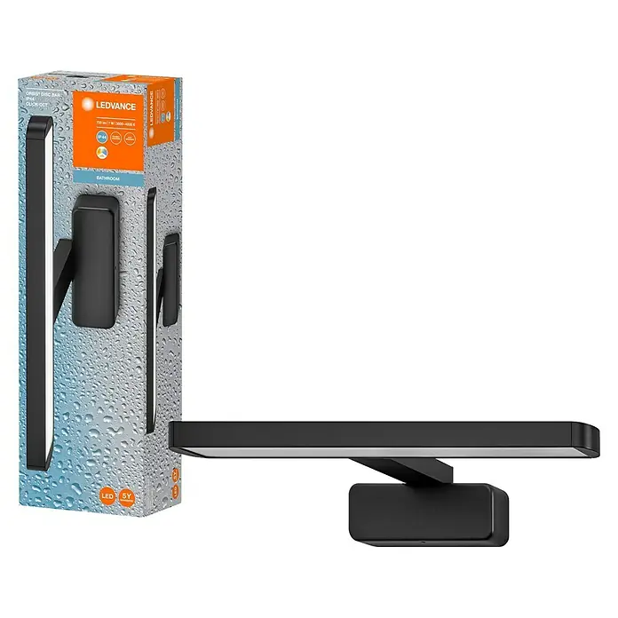 Ledvance Orbis LED-Spiegelleuchte Disc - 7 W, L x B x H: 40 x 12 x 7 cm, Schwarz, Warmweiß - LEDVANCE Orbis Disc Bar: Elegante LED-Badezimmerleuchte, ideal für stilvolle Akzente mit moderner Beleuchtung im Badezimmer.