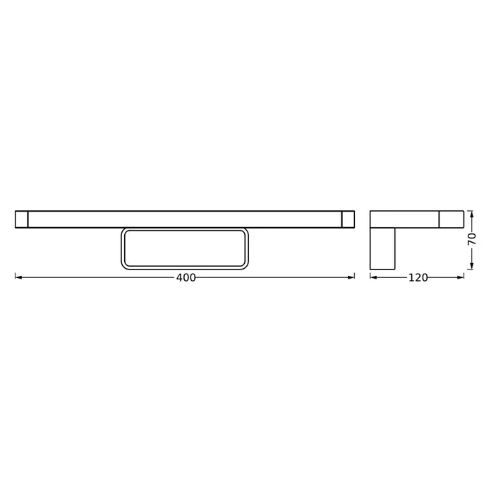 Ledvance Orbis LED-Spiegelleuchte Disc - 7 W, L x B x H: 40 x 12 x 7 cm, Chrome, Neutralweiß - Abbildung der Tischplatte mit Maßen.