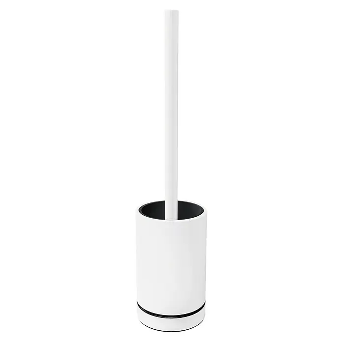 Camargue Antwerpen WC-Bürstengarnitur - Edelstahl, Weiß - Ein weißes, zylindrisches Toilettenbürsten-Set mit schwarzem Akzent, das Funktionalität und schlichte Eleganz im Badezimmer vereint.