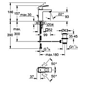 Grohe Eurocube Waschtischarmatur S-Size (Chrom, Glänzend, Mit Zugstange, Mit Durchflussbegrenzung) | BAUHAUS