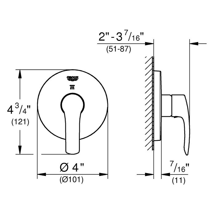 Grohe Eurosmart UP-Brausearmatur (Anzahl Absperrventile: 2 Stk., Chrom, Glänzend) | BAUHAUS