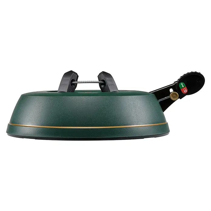 Krinner Christbaumständer 200 - Rund - Der grüne Christbaumständer mit goldfarbenem Akzentband und schwarzem Verriegelungshebel für einen sicheren Stand des Weihnachtsbaums.