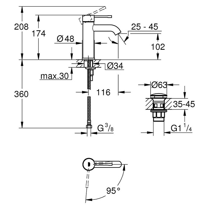 Grohe Essence New Waschtischarmatur S-Size (Ohne Zugstange, Chrom, Glänzend)