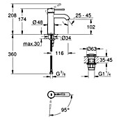 Grohe Essence New Waschtischarmatur S-Size (Ohne Zugstange, Chrom, Glänzend)