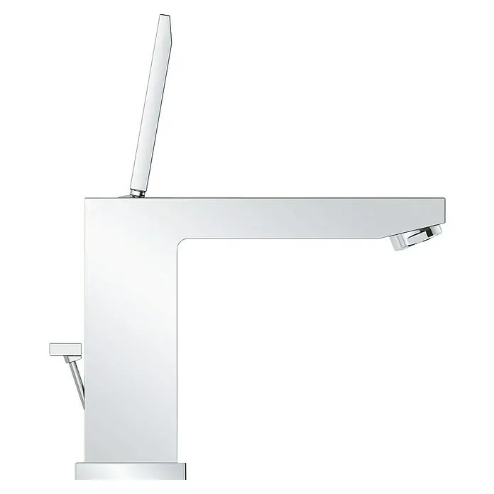 Grohe Eurocube Joy Waschtischarmatur M-Size - Chrom, Glänzend, Mit Zugstange - Ein moderner, hoher Waschtischmischer in Chromoptik mit einem schlanken, rechteckigen Design und einem seitlichen Hebel zur einfachen Bedienung.