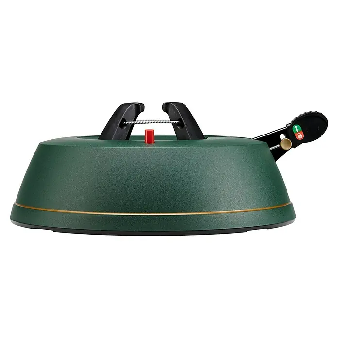 Krinner Christbaumständer Best Choice L - Rund - Der dunkelgrüne Christbaumständer mit goldfarbenem Akzentband und schwarzen Halterungen bietet sicheren Halt für den Weihnachtsbaum.