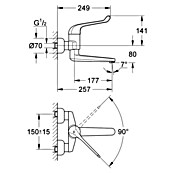 Grohe Euroeco Special Waschtischarmatur (Wandmontage, Chrom, Glänzend, Ausladung Armatur: 256 mm, Ohne Zugstange) | BAUHAUS