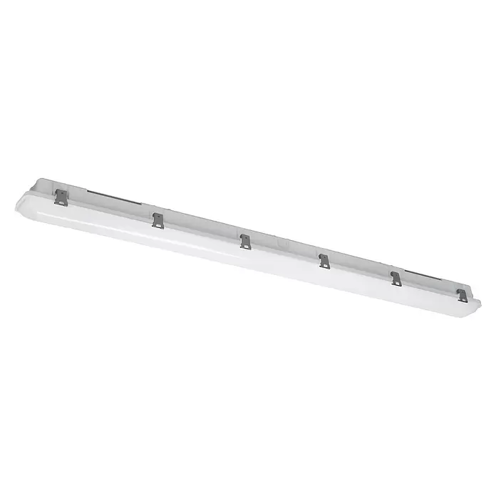 Eglo Wand- & Deckenleuchte Expert Ammoniak - 24,5 W, L x B x H: 119 x 8,5 x 8 cm, Grau, Neutralweiß - Lange weiße rechteckige LED-Leuchte mit grauen Metallklammern.