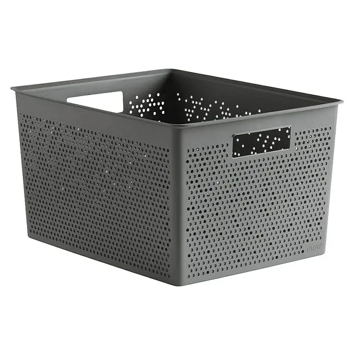 Tatay Bohol Cesta para baño - L x An x Al: 39 x 39 x 21,5 cm, Antracita - Cesta de almacenamiento de plástico gris con lados perforados y asas, ideal para organizar artículos en el hogar o la oficina.