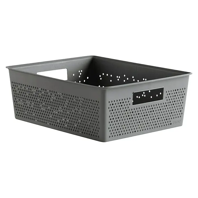 Tatay Bohol Cesta para baño - L x An x Al: 39 x 39 x 13,5 cm, Antracita - Cesta de almacenamiento de plástico perforada gris de Tatay, ideal para la organización doméstica y de oficina. Robusta y fácil de limpiar.