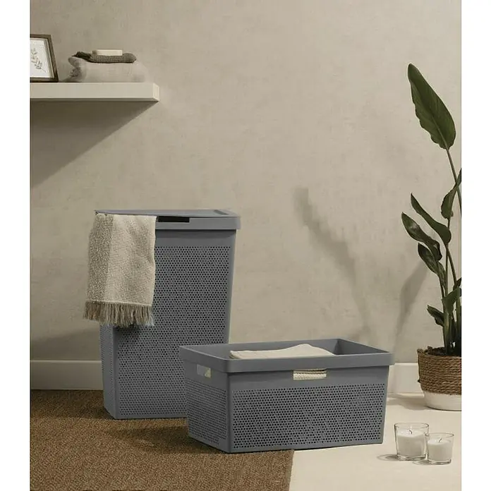 Tatay Bohol Cesta para la ropa - L x An x Al: 42,5 x 35,5 x 62 cm, Antracita - Cestas de lavandería y cajas de almacenamiento grises de plástico con un diseño perforado elegante, ideales para cualquier baño.