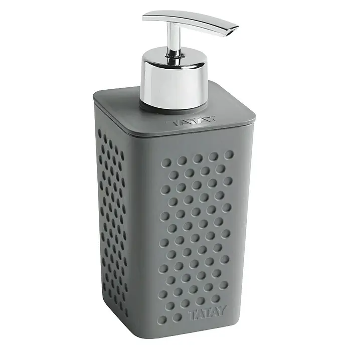 Tatay Bohol Dispensador de jabón - L x An x Al: 7 x 65 x 16 cm, Plástico, Antracita - Dispensador de jabón gris con bomba cromada y superficie perforada. Práctico y elegante para cualquier baño.