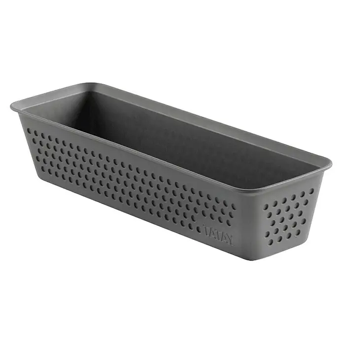 Tatay Bohol Organizador Slim - L x An x Al: 8,5 x 26 x 5,5 cm, Antracita - Imagen de una cesta de almacenamiento rectangular gris con agujeros en los lados, ideal para organizar objetos en casa.