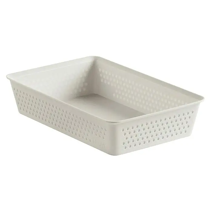 Tatay Bohol Organizador A5 - L x An x Al: 17 x 26 x 5,5 cm, Blanco sky - Imagen de una cesta de almacenamiento de plástico blanca con agujeros para el orden, que proporciona organización doméstica y uso versátil.