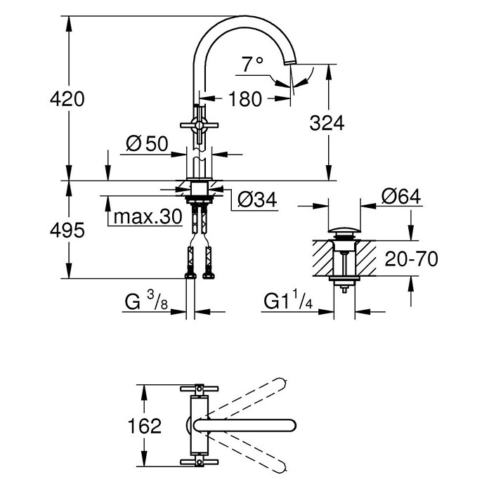 Grohe Atrio Waschtischarmatur XL-Size (Zweigriffmischer, Supersteel, Matt, Hoher Auslauf)