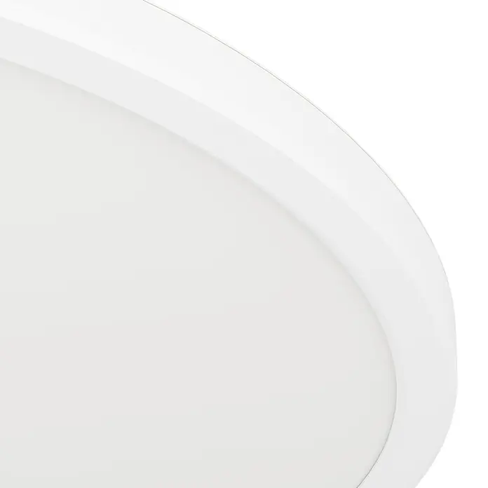 Eglo LED-Deckenleuchte Minerario - 20,2 W, Ø x H: 39 x 3 cm, Schwarz, Warmweiß - Detailaufnahme einer modernen, weißen Deckenleuchte. Das runde Design und die saubere Verarbeitung betonen das minimalistische Aussehen.