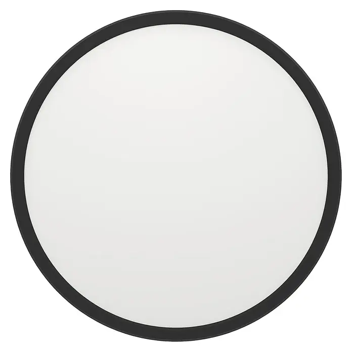 Eglo LED-Deckenleuchte Minerario - 16,4 W, Ø x H: 30 x 3 cm, Schwarz, Warmweiß - Nahaufnahme einer runden LED-Deckenleuchte mit einem schlanken schwarzen Rahmen und einer diffusen, weißen Lichtfläche für eine gleichmäßige Ausleuchtung.