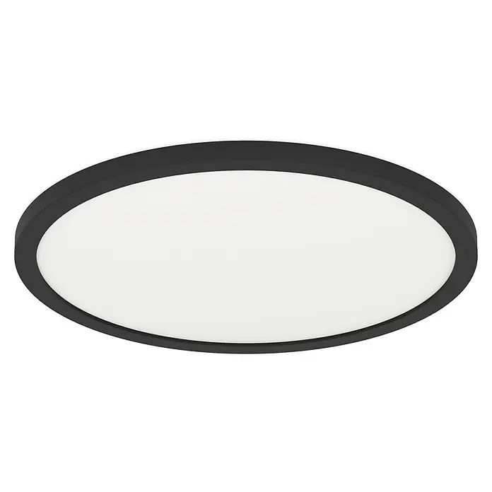 Eglo LED-Deckenleuchte Minerario - 16,4 W, Ø x H: 30 x 3 cm, Schwarz, Warmweiß - Eine moderne, runde LED-Deckenleuchte mit einem schwarzen Rahmen und einem diffusen, weißen Lichtelement. Ideal für Wohnräume.