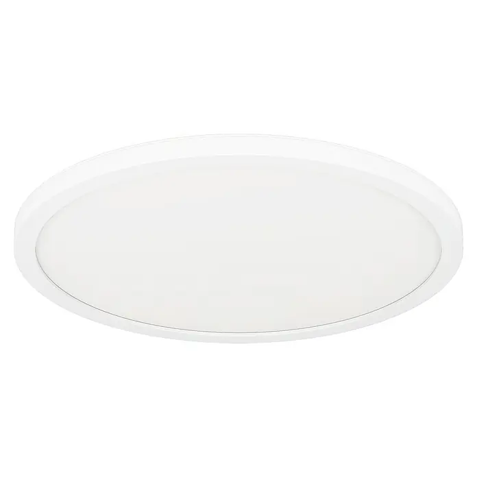 Eglo LED-Deckenleuchte Minerario - 16,4 W, Ø x H: 30 x 3 cm, Weiß, Warmweiß - Nahaufnahme einer eleganten, ovalen, weißen Deckenleuchte, die ein minimalistisches und modernes Design für die Inneneinrichtung bietet.