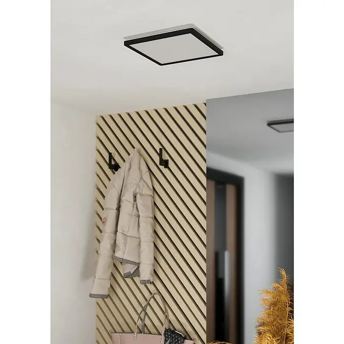 Eglo LED-Deckenleuchte Minerario - 16,4 W, L x B x H: 29 x 29 x 3 cm, Schwarz, Warmweiß - Die Deckenleuchte mit schwarzem Rahmen ist quadratisch und spendet helles Licht. Sie beleuchtet den Eingangsbereich stilvoll und effizient.