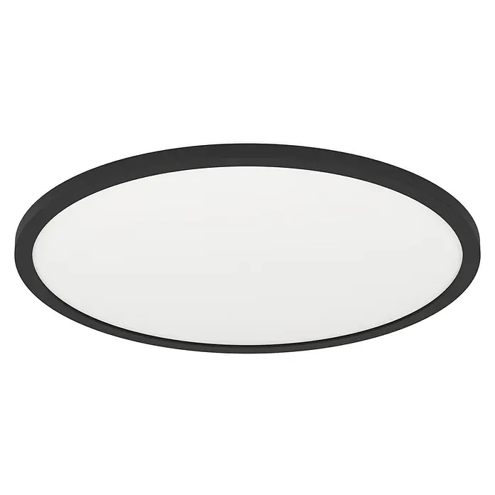 Eglo LED-Deckenleuchte Minerario - 20,2 W, Ø x H: 39 x 3 cm, Schwarz, Warmweiß - Eine moderne, flache Deckenleuchte mit einem schwarzen Rahmen und einer zentralen, weißen Lichtfläche, die ein stilvolles Ambiente schafft.