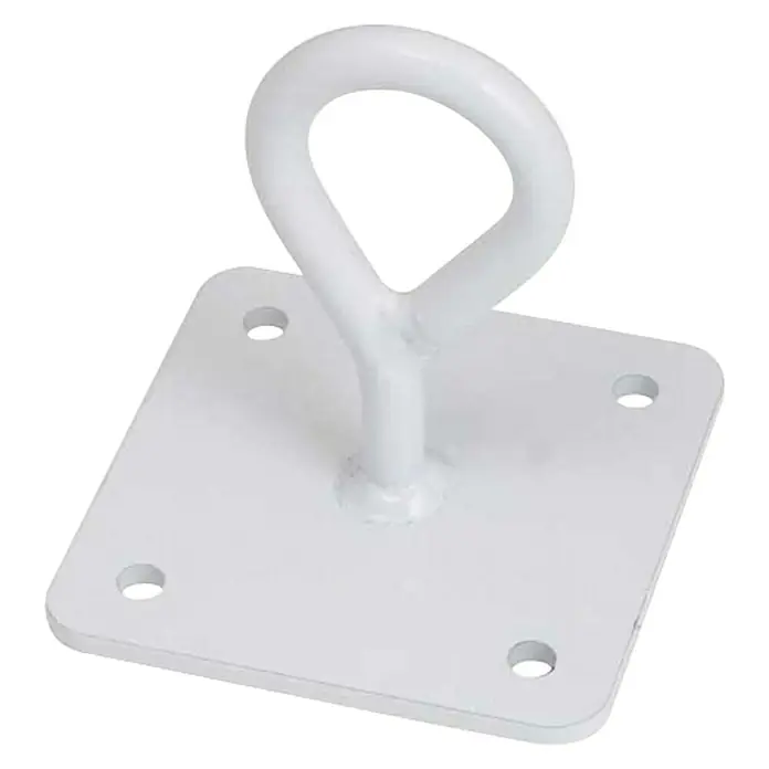 Micel Gancho - Blanco, Con anillo, Específico para: Hamacas - Punto de anclaje blanco para montaje seguro, con base cuadrada y cuatro agujeros. Ideal para fijaciones fiables.