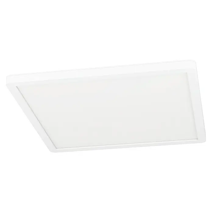 Eglo LED-Deckenleuchte Minerario - 16,4 W, L x B x H: 29 x 29 x 3 cm, Weiß, Warmweiß - Nahaufnahme einer weißen, rechteckigen LED-Deckenleuchte, die eine moderne und effiziente Beleuchtungslösung für Innenräume darstellt.